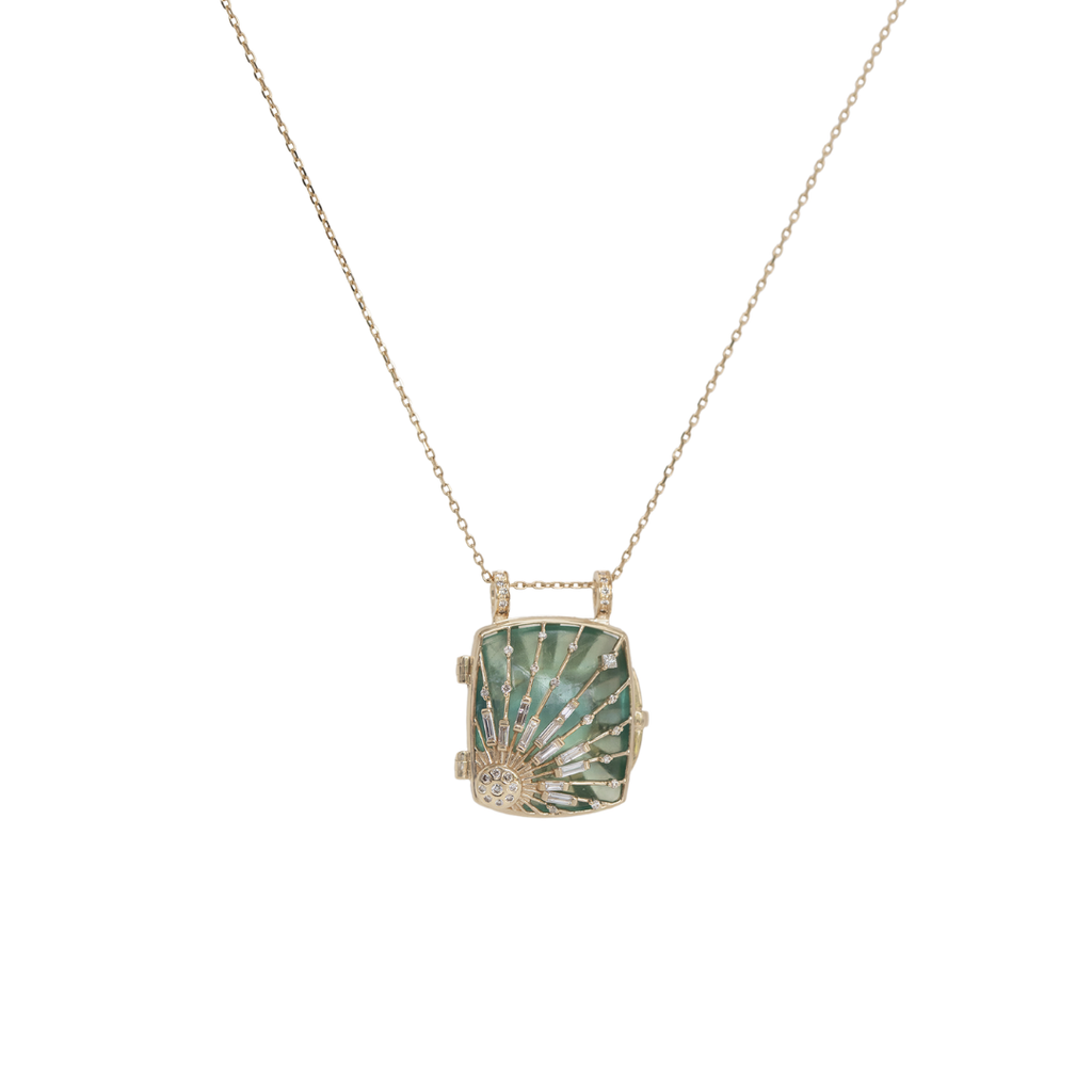 Fluorite Sun & Diamonds Locket Necklace
