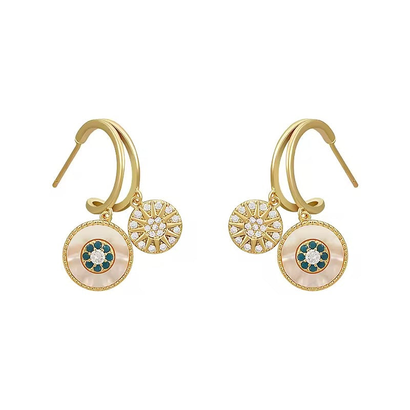 Round Shell Flower Pendant Earrings