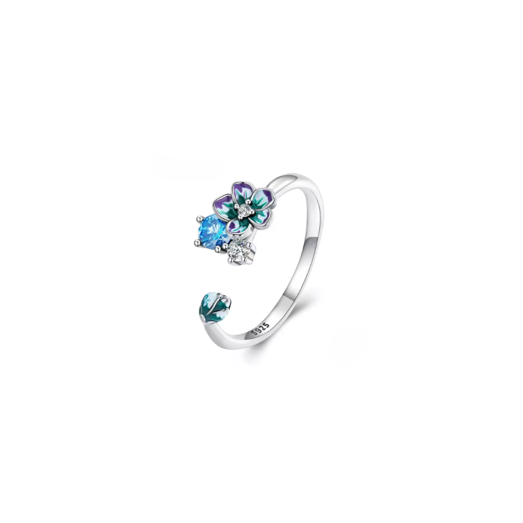 925 Sterling Silver Enamel Colorful Flower Finger Rings