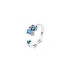 925 Sterling Silver Enamel Colorful Flower Finger Rings
