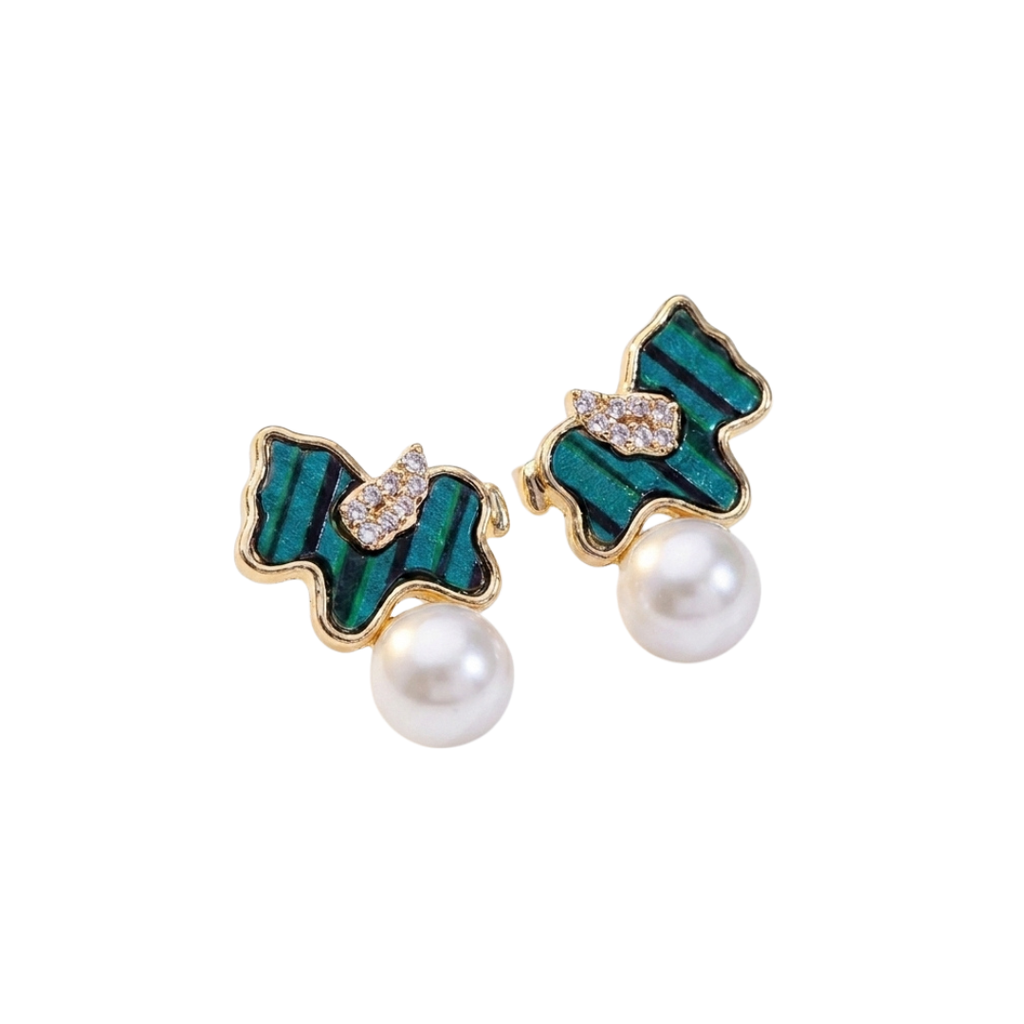 S925 Sterling Silver Malachite Horse Stud Earrings