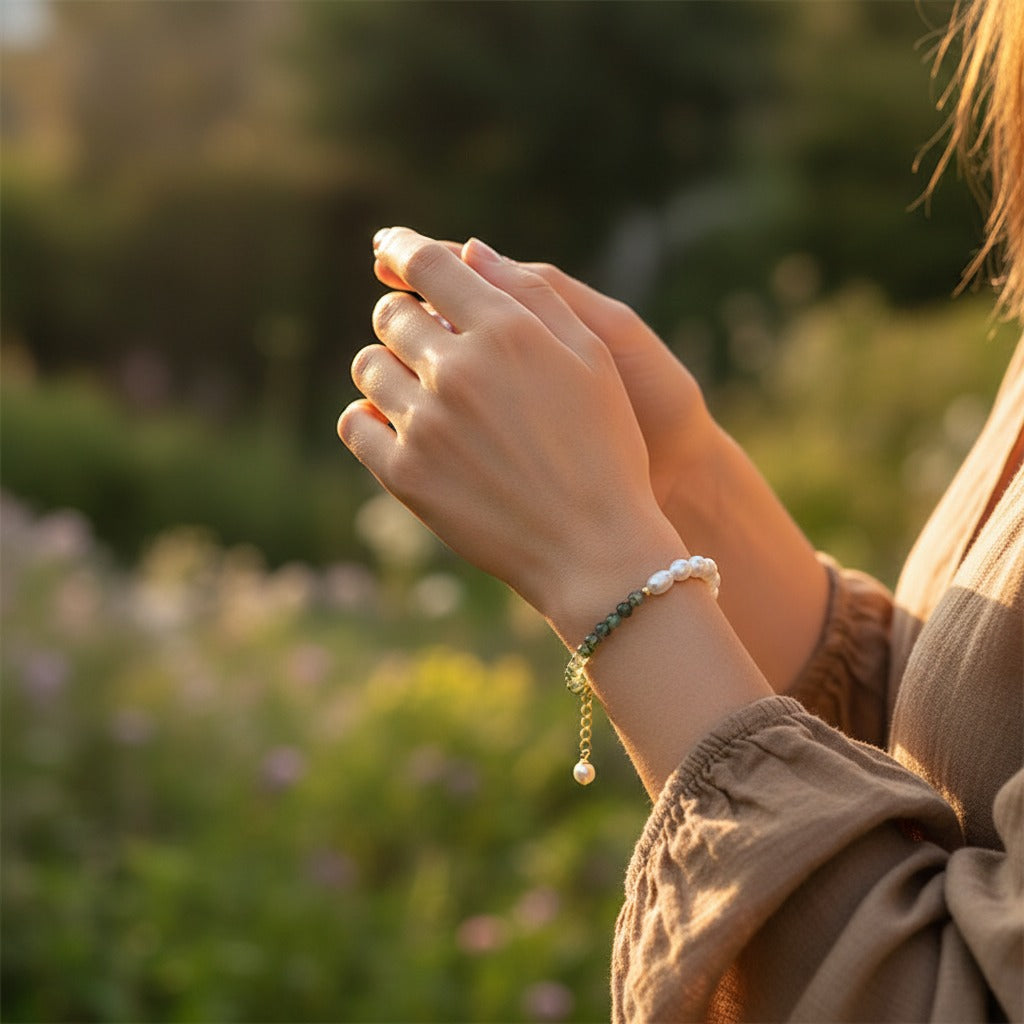 Luxury Fairy Summer Freshwater Pearl & Jade Beaded Bracelet
