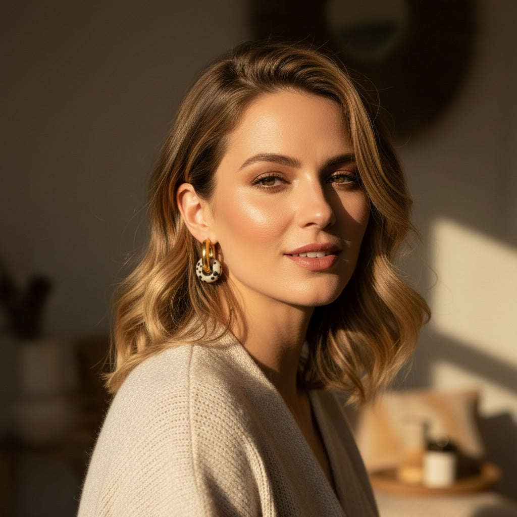 Natural Stone Hoop Earrings