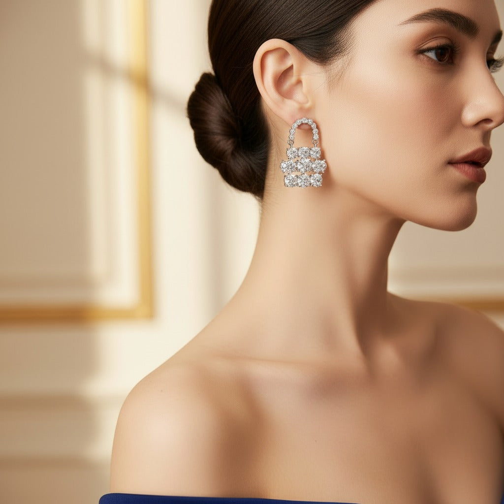Omnia Aila White Lock 925 Silver Earrings