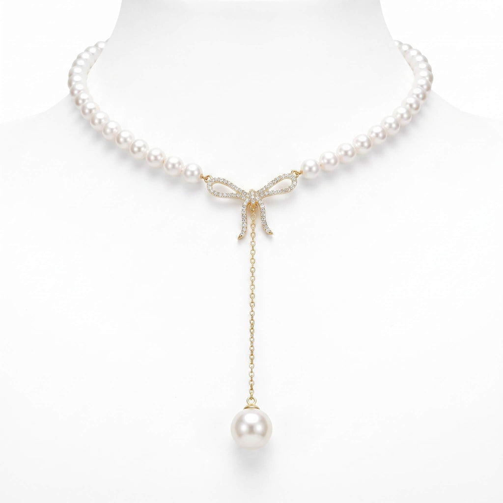 Pearl Bow Drop Necklace