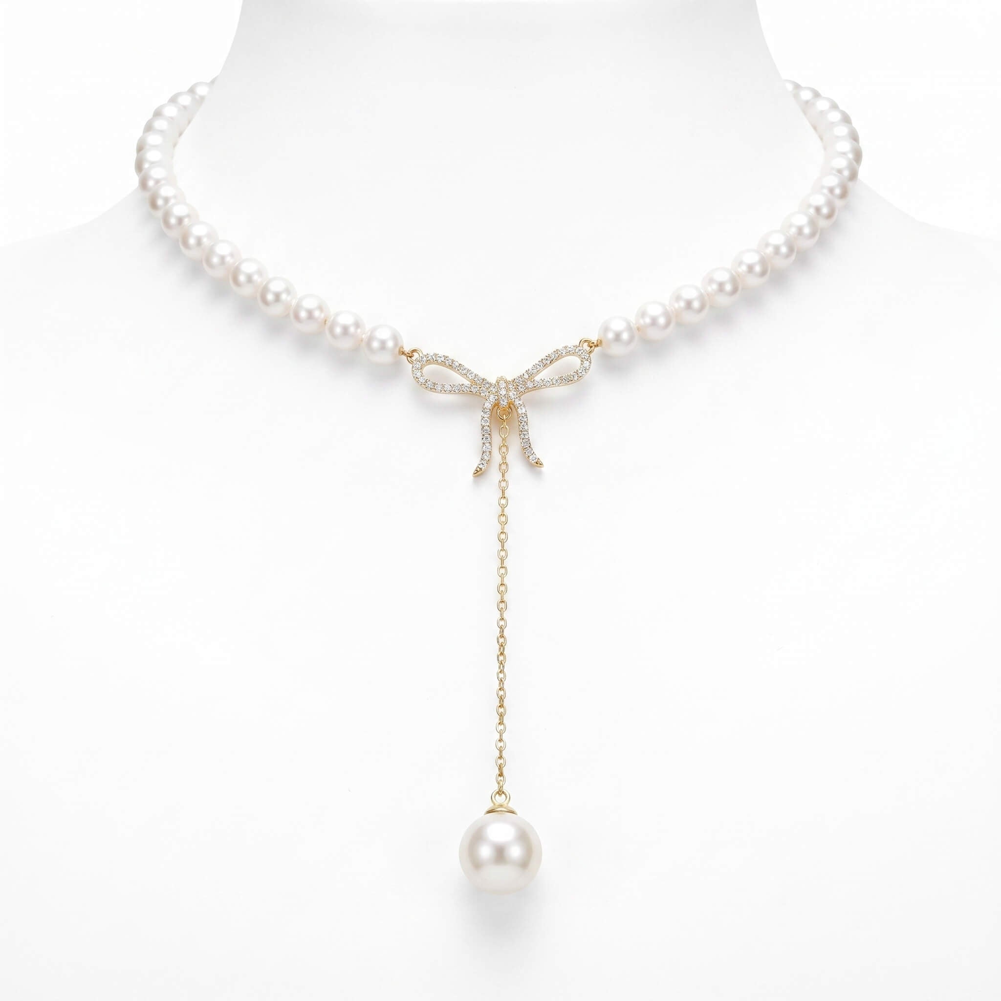 Pearl Bow Drop Necklace